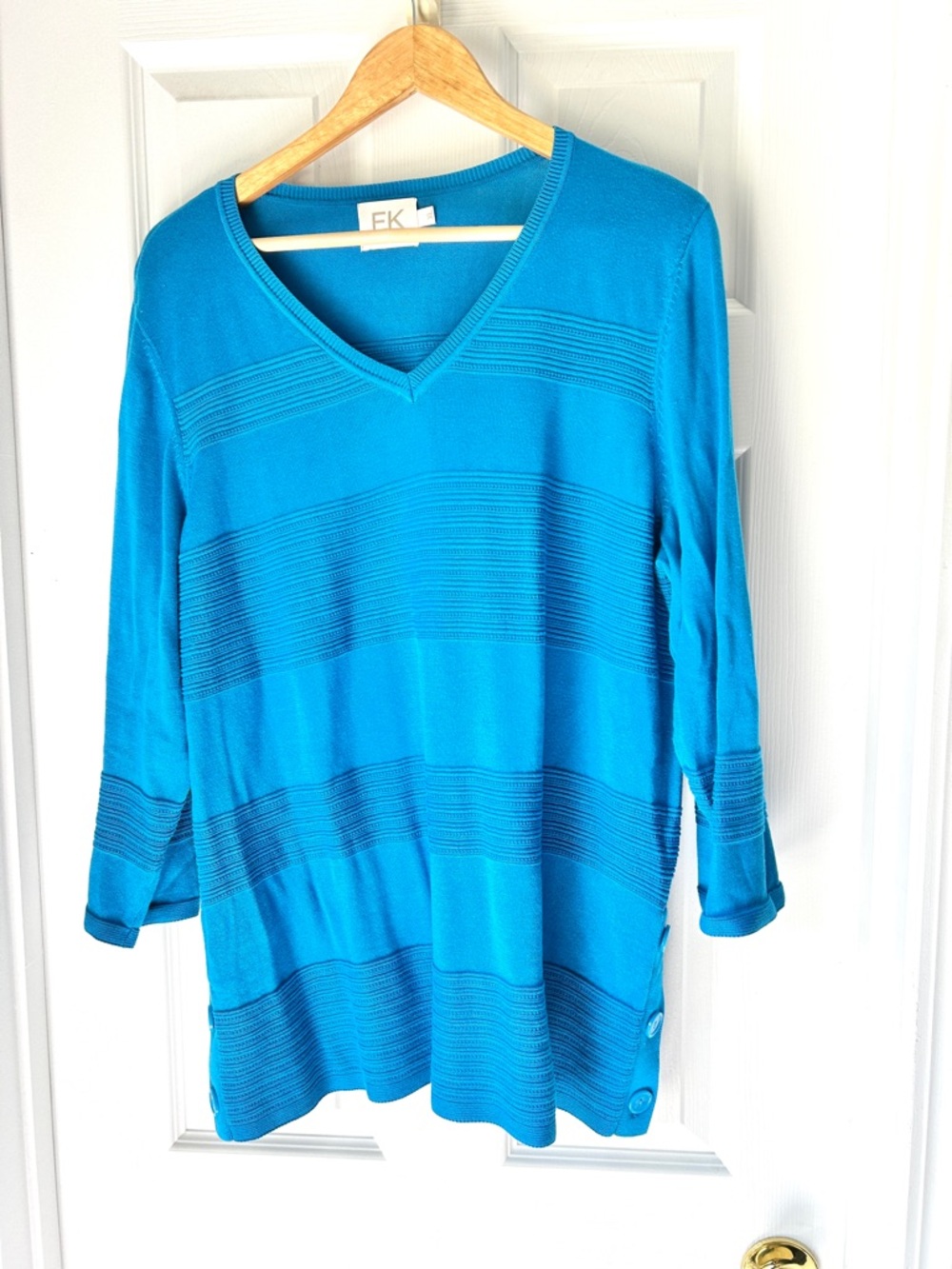 Edinburgh Knitwear Teal Pima Cotton Striped Sweater